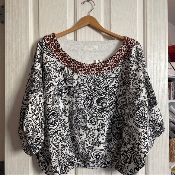 Nwt Anthropologie Samia Top Blouse Women’s tee boho Cotton Black White new - Picture 9 of 13
